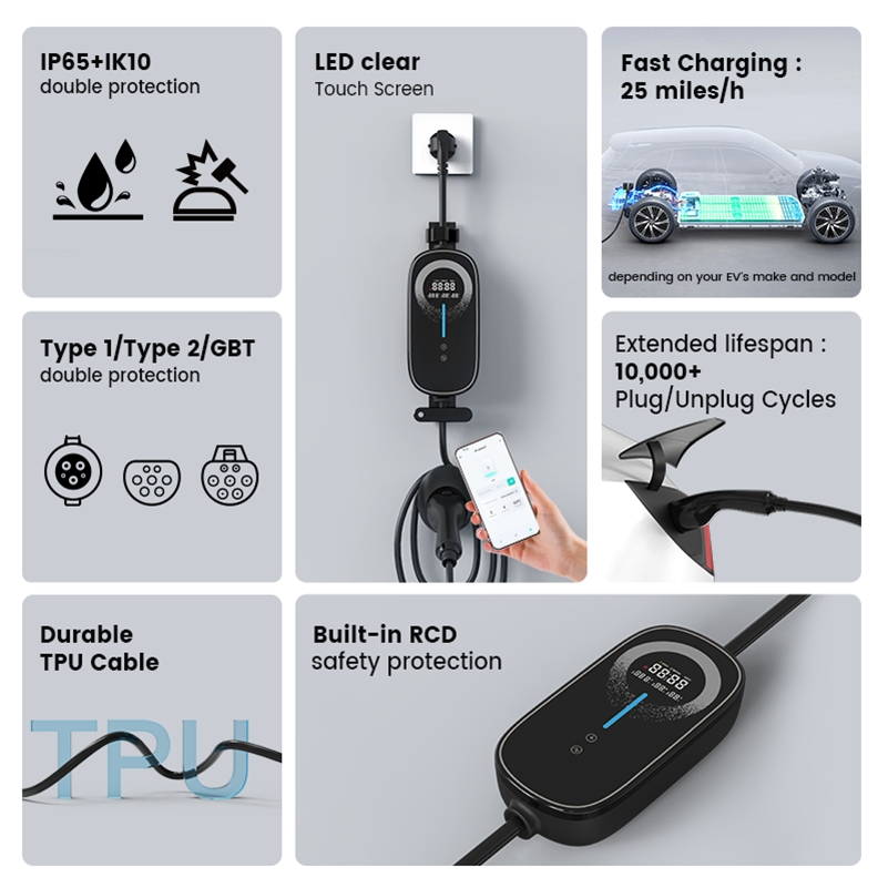EV Portable Battery 7kw Level 2 for Byd EV Charge APP Share Function Portable Station