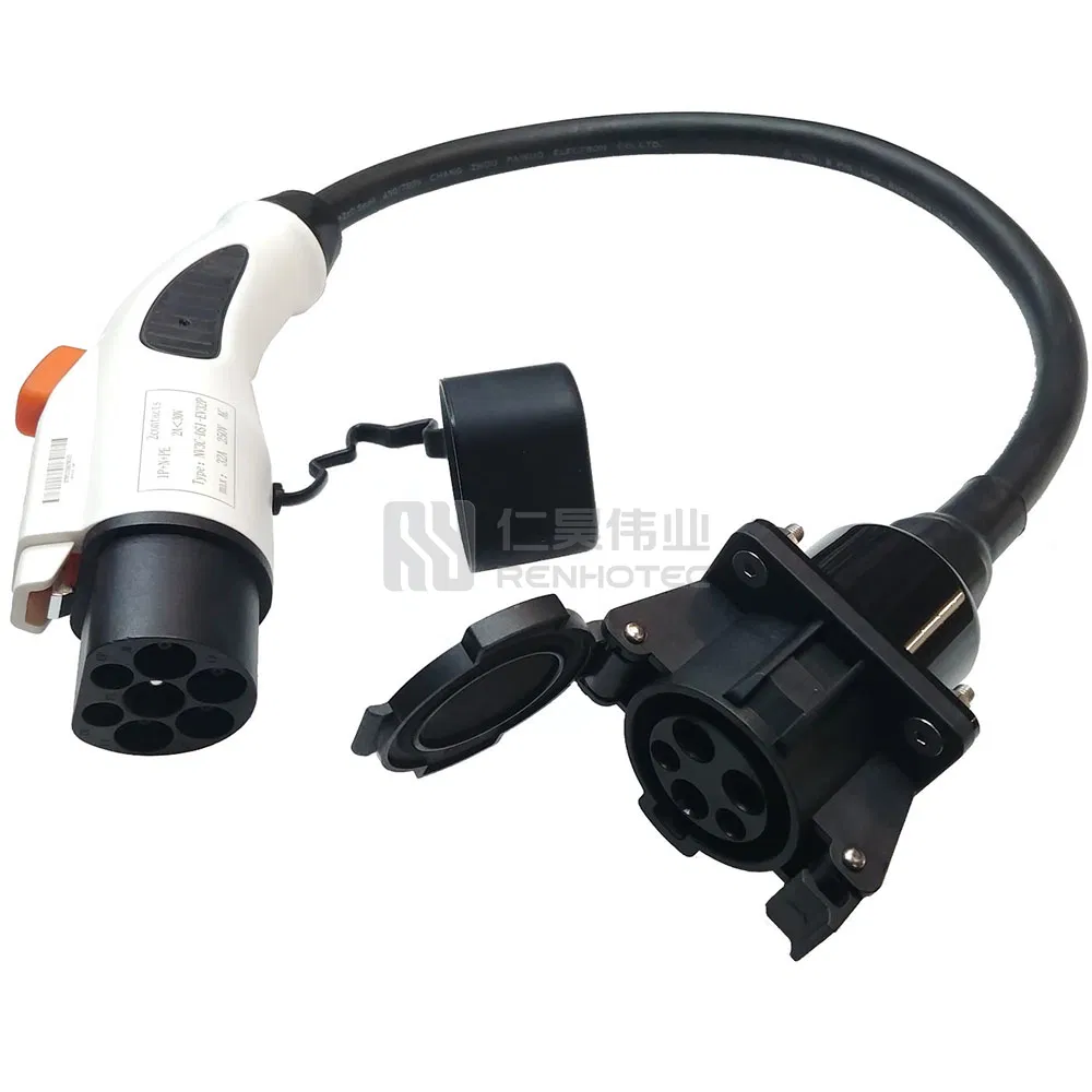 EV Charger Connector Cable Type 1 Male Socket to Type 2 Female Charging Plug Adapter 16A / 32A IEC 62196 Standard Electric Vehicle Car Accessories 1 Meter