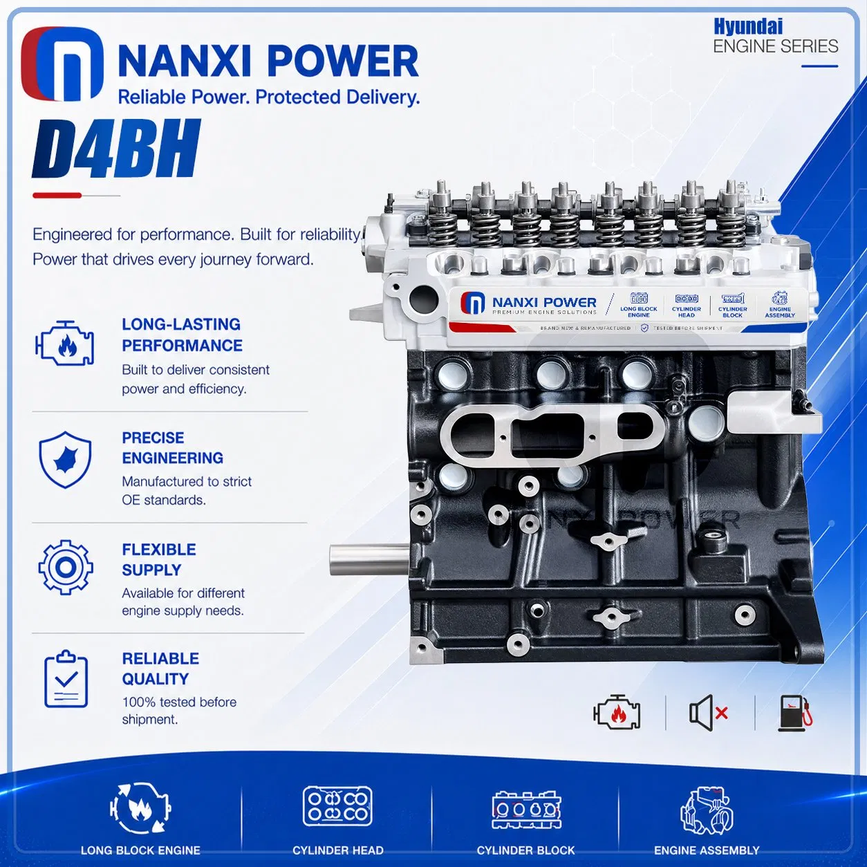 D4bh ديزل 2.5L كتلة طويلة بديلة لمحرك سيارة هيونداي جالوبر