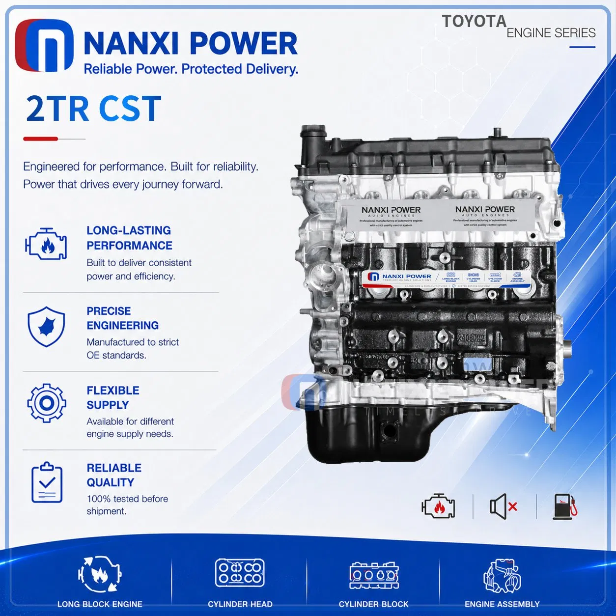2tr بنزين 2.7L كتلة طويلة بديلة لمحرك سيارة تويوتا كوستر