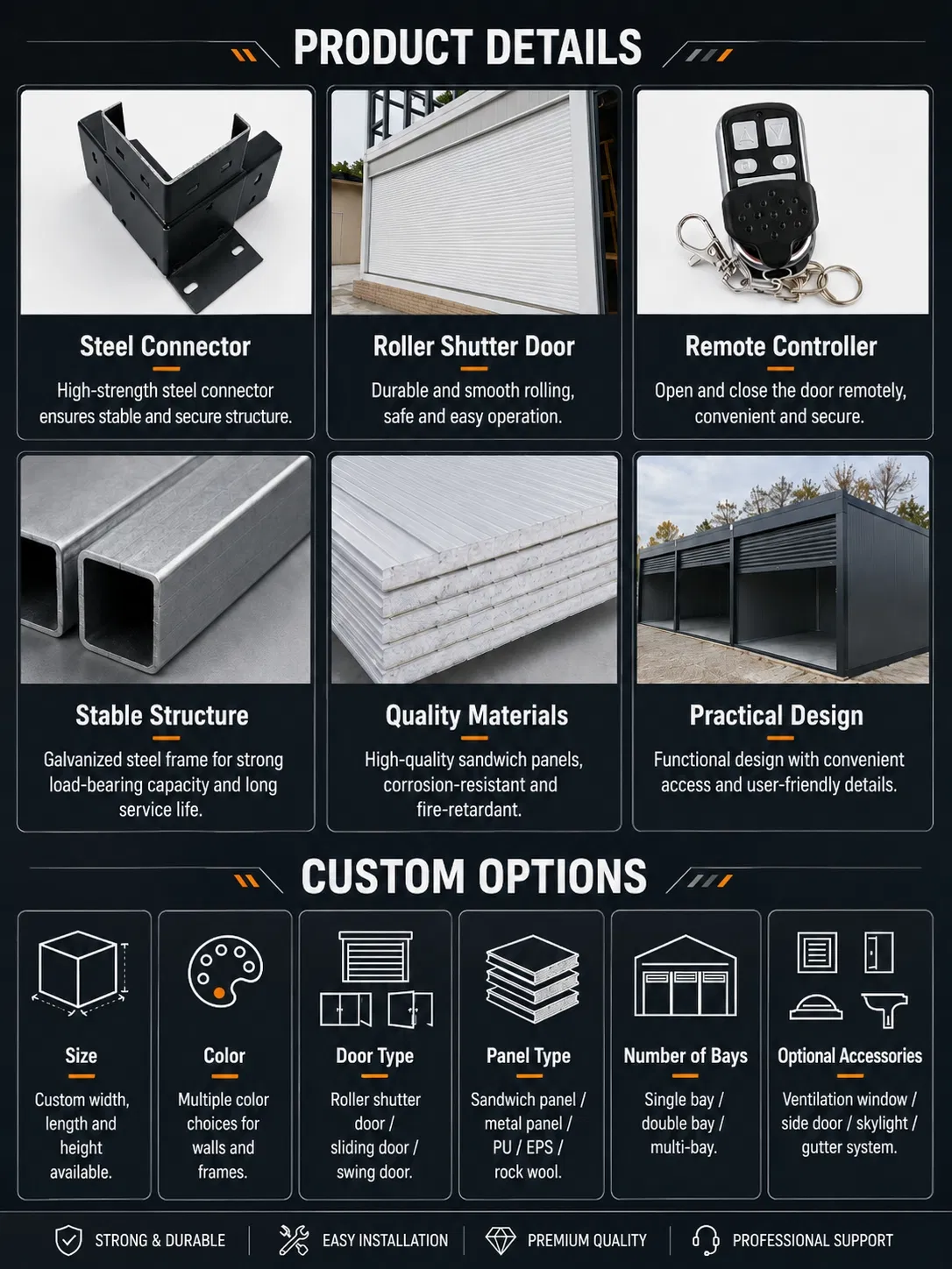 Edifício Modular de Dois Andares Personalizado para Escritório Prefabricado, Armazém e Garagem