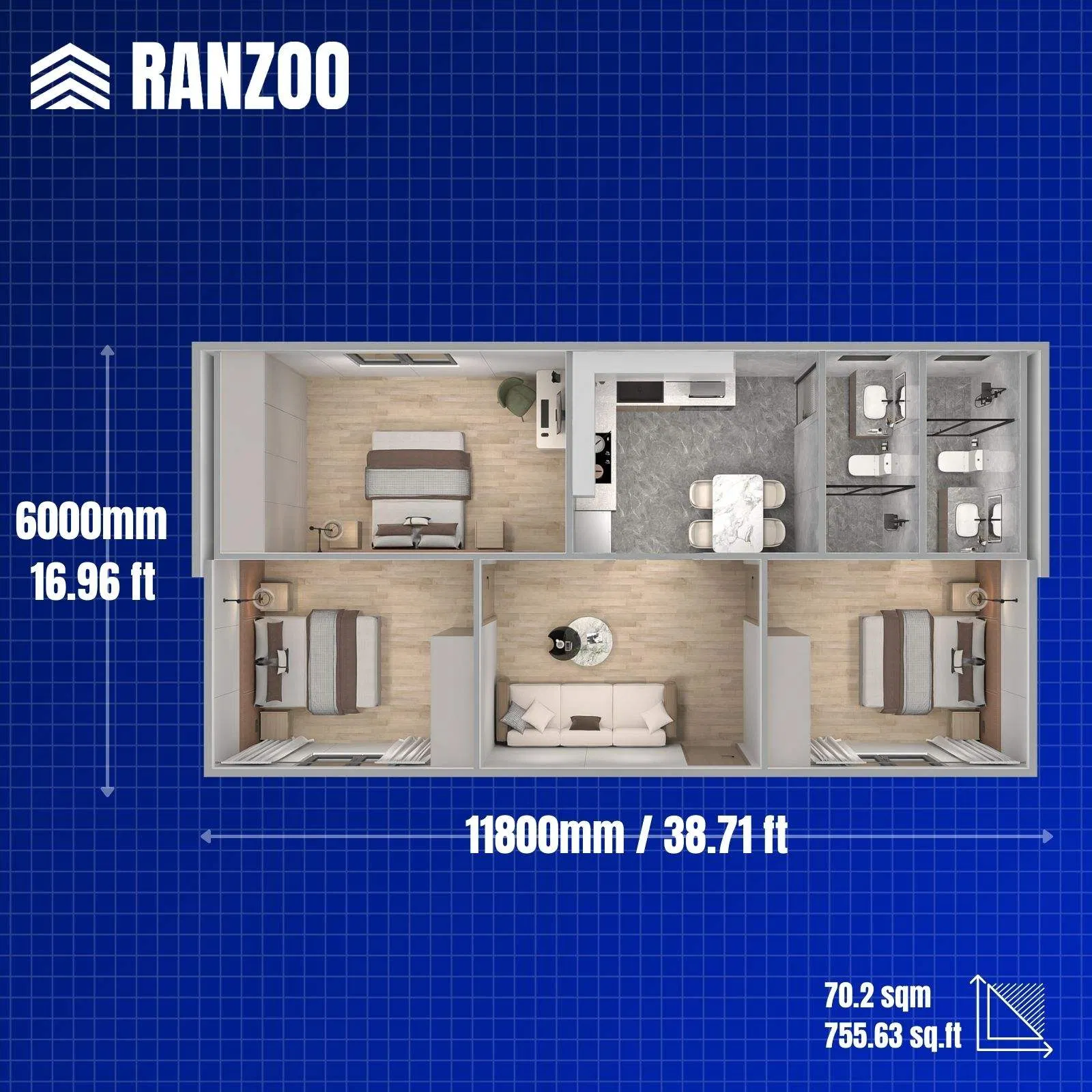 Apartamento Modular Ranzoo com Prefabricação de Fábrica para Montagem Rápida