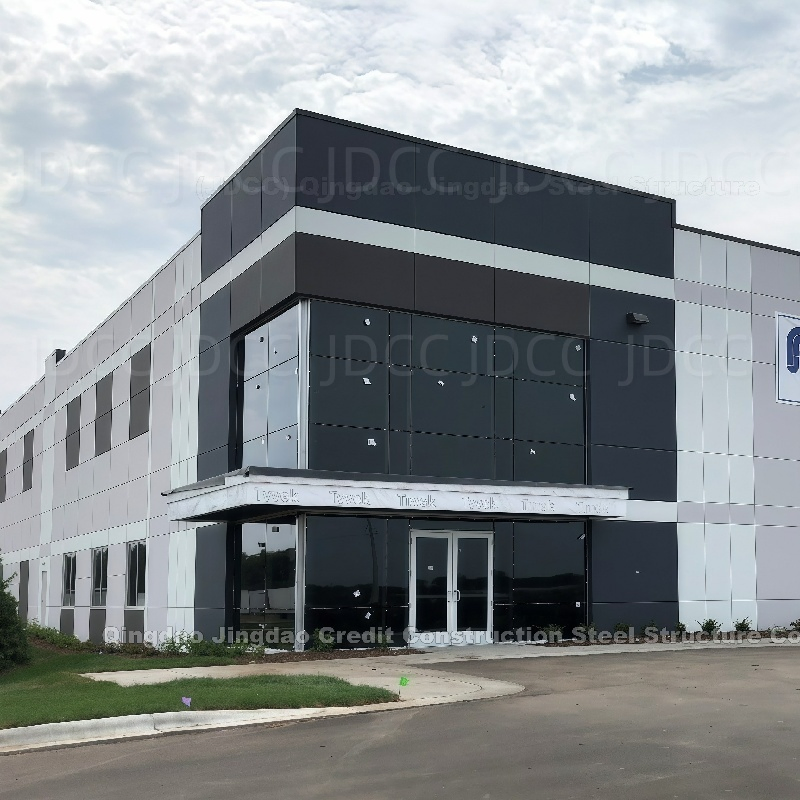 Estrutura de Aço Modular de Vários Andares com Parede de Vidro ACP para Armazém Moderno e Edifício de Hotel