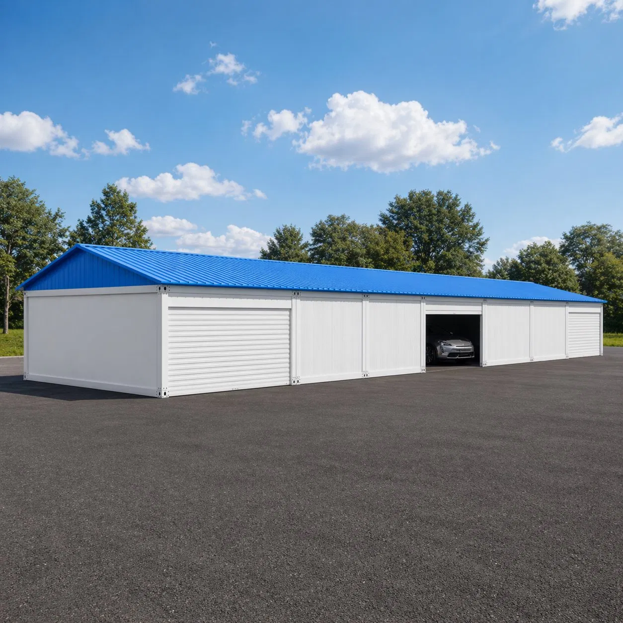 Estrutura de Aço Prefabricada para Garagem de Carros, Edifício Modular de Armazenamento de Veículos com Portas Deslizantes