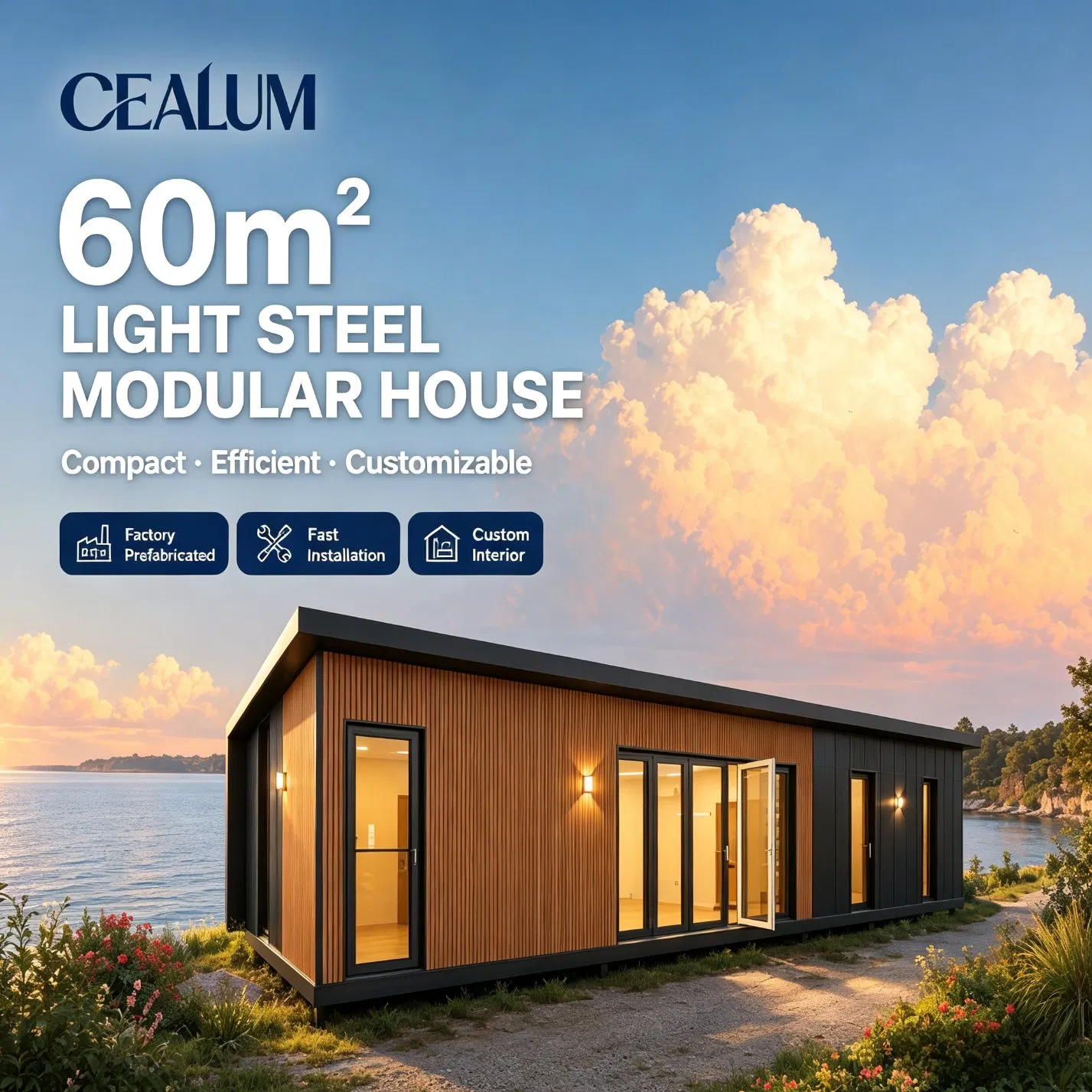 Casa Modular de Aço Leve Prefabricada 60, Edifício Prefabricado Pronto para Exportação Cealum com Montagem Rápida e Solução Turnkey de Decoração Personalizada