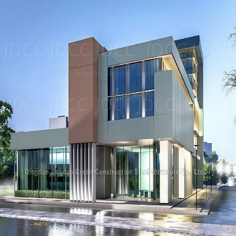Estrutura de Aço Modular de Vários Andares com Parede de Vidro ACP para Armazém Moderno e Edifício de Hotel