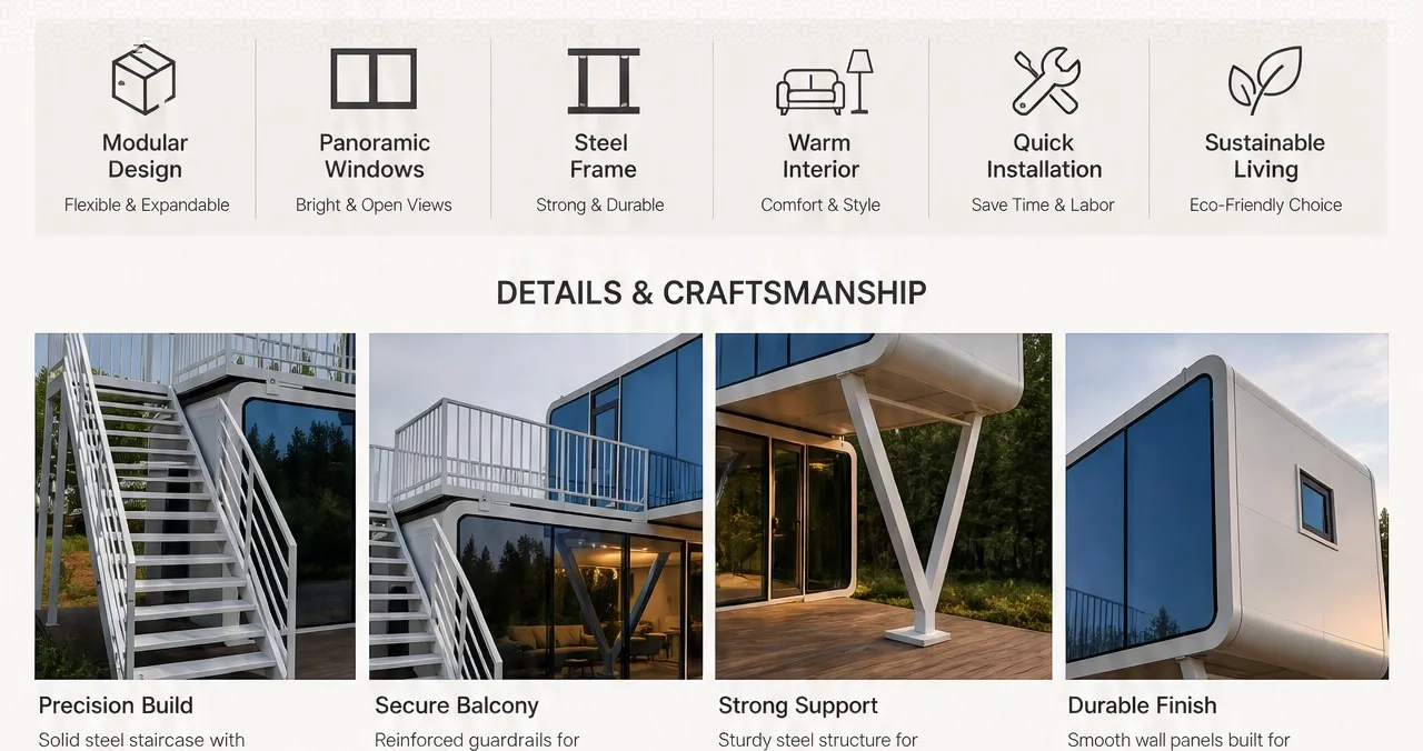 Novo Design Inteligente Casa Móvel Prefabricada Modular Cápsula da Apple
