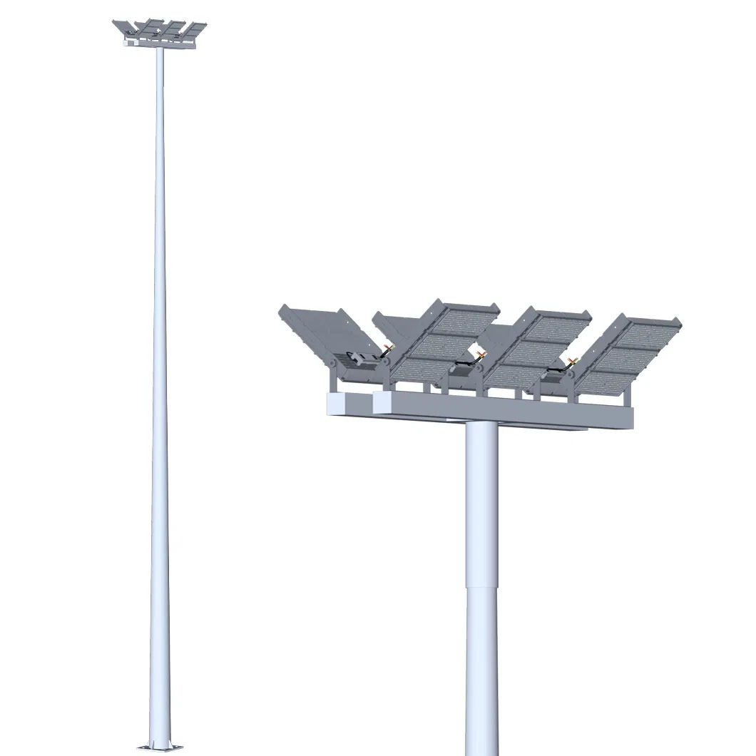Conjunto Completo de Luzes de Alto Mastro LED com Poste Galvanizado para Iluminação de Quadras Esportivas
