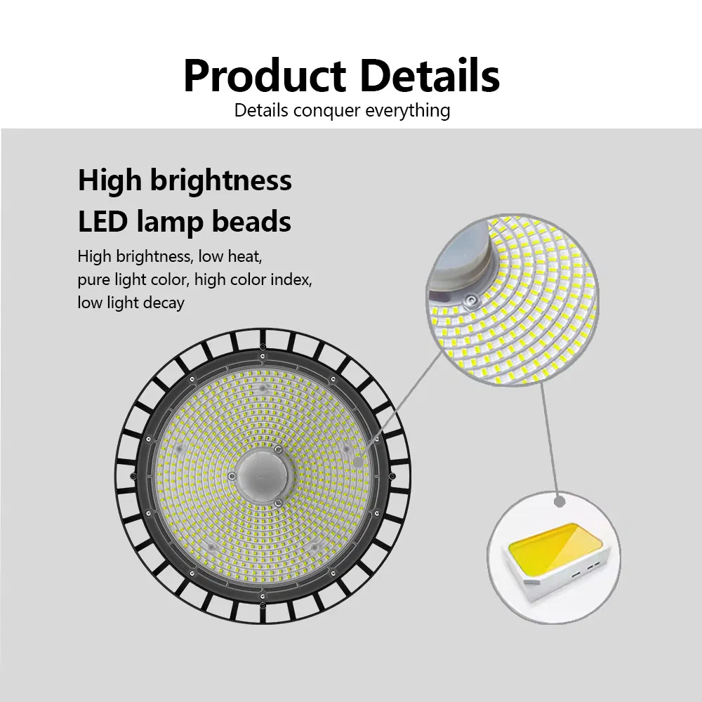 Iluminação Industrial Interna 80W 120W 150W 190W 250W IP65 Luz LED de Alta Baía UFO à Prova de Explosão com Sensor Linear para Armazém
