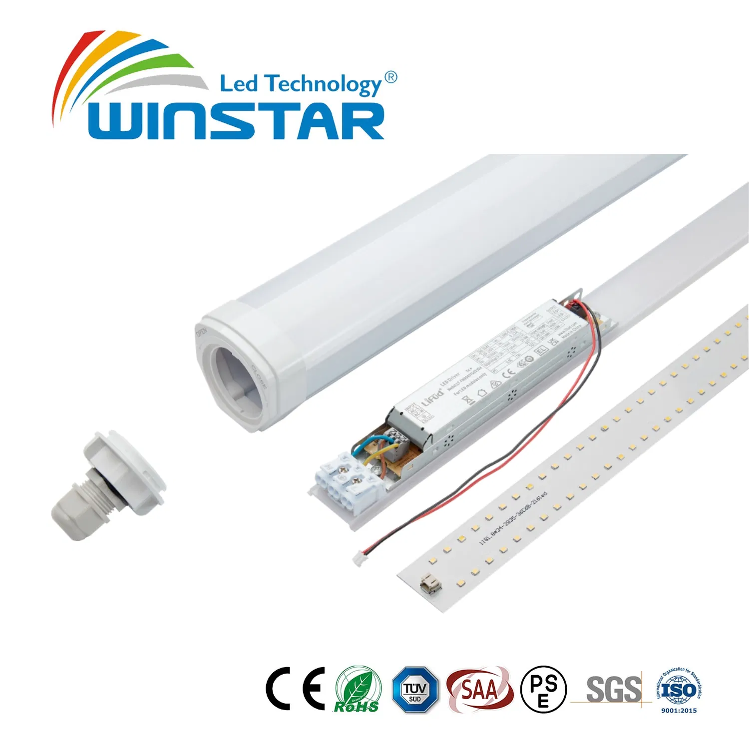 Luz Tri-Proof LED IP66 Ik08 - Design patenteado em PC Alumínio, Iluminação para Armazém e Oficina