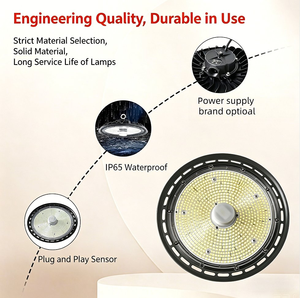 200W Luz de Teto LED com Sensor de Movimento para UFO, Fixture Resistente às Intempéries, Iluminação Eficiente para Armazém, Oficina, Sótão