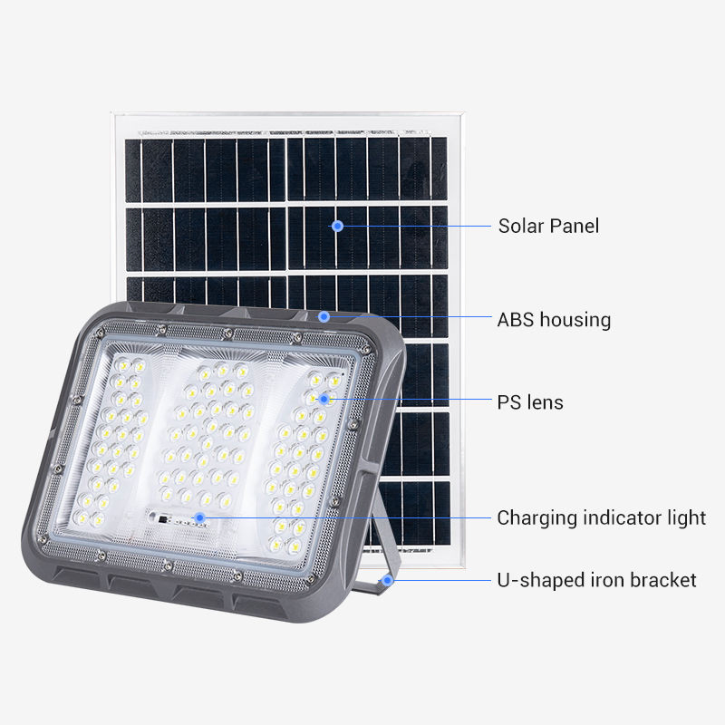 Projetor de Segurança Externo com Destaque Branco Quente, Luz de Inundação Solar LED Estádio à Prova d'Água em ABS