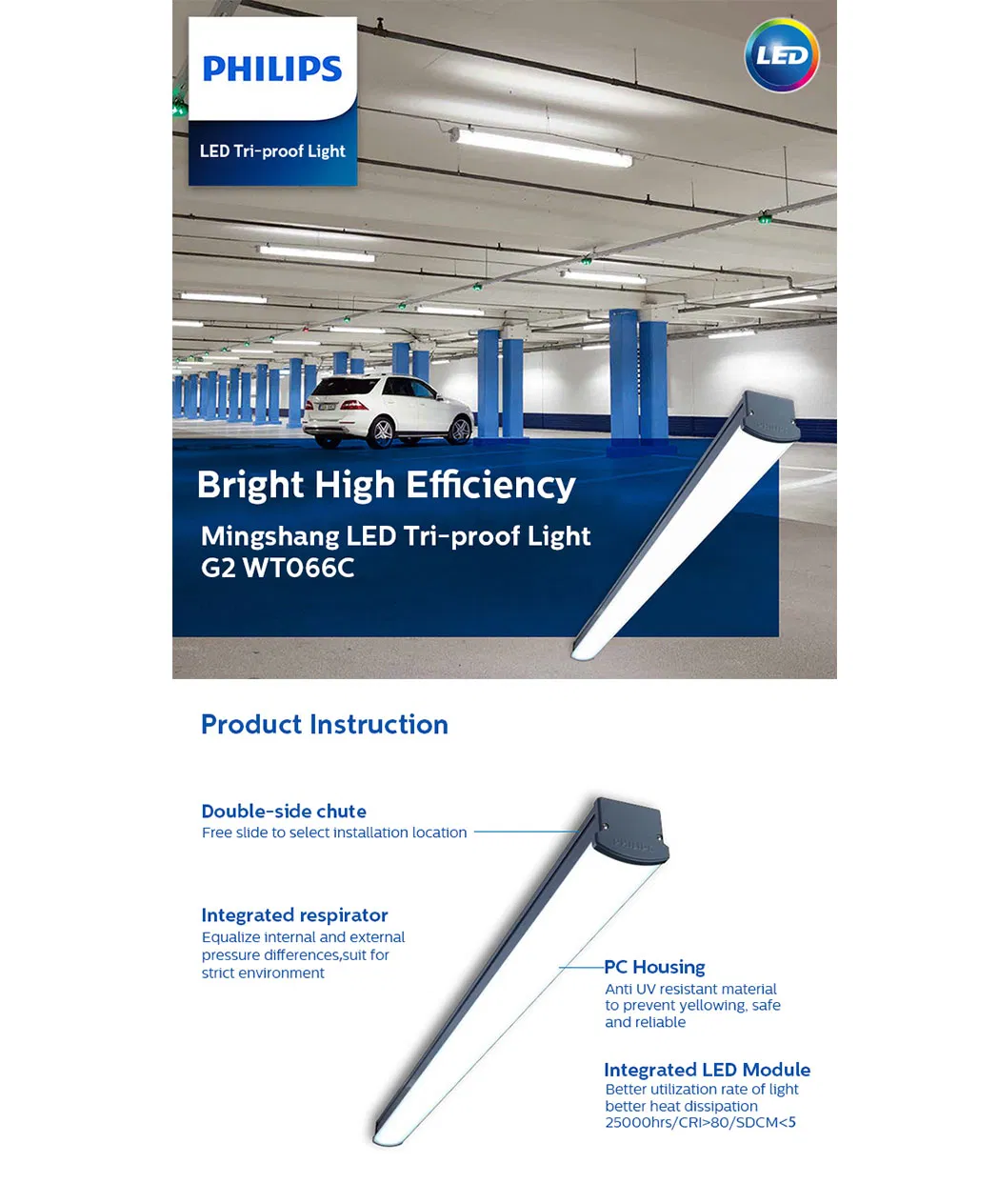 Iluminação Tri-Proof LED à prova d'água IP65 Wt066c 9W/18W/36W