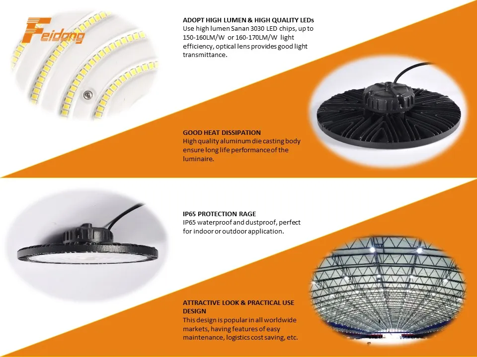 100W/150W/200W/300W Iluminação LED Hi Bay para Armazém Luz UFO