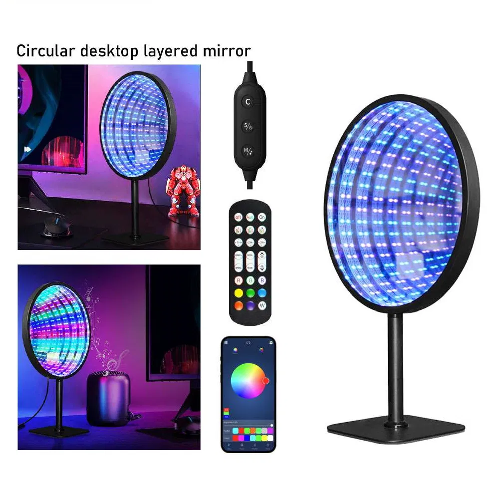 Decoração de Mesa Iluminação RGB Inteligente USB 5V Espelho de Túnel LED 3D Luz Ambiente Multicamadas