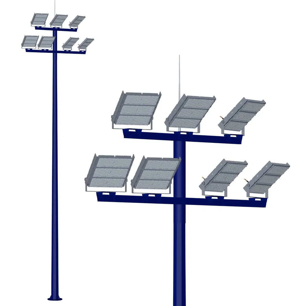 Conjunto Completo de Luzes de Alto Mastro LED com Poste Galvanizado para Iluminação de Quadras Esportivas