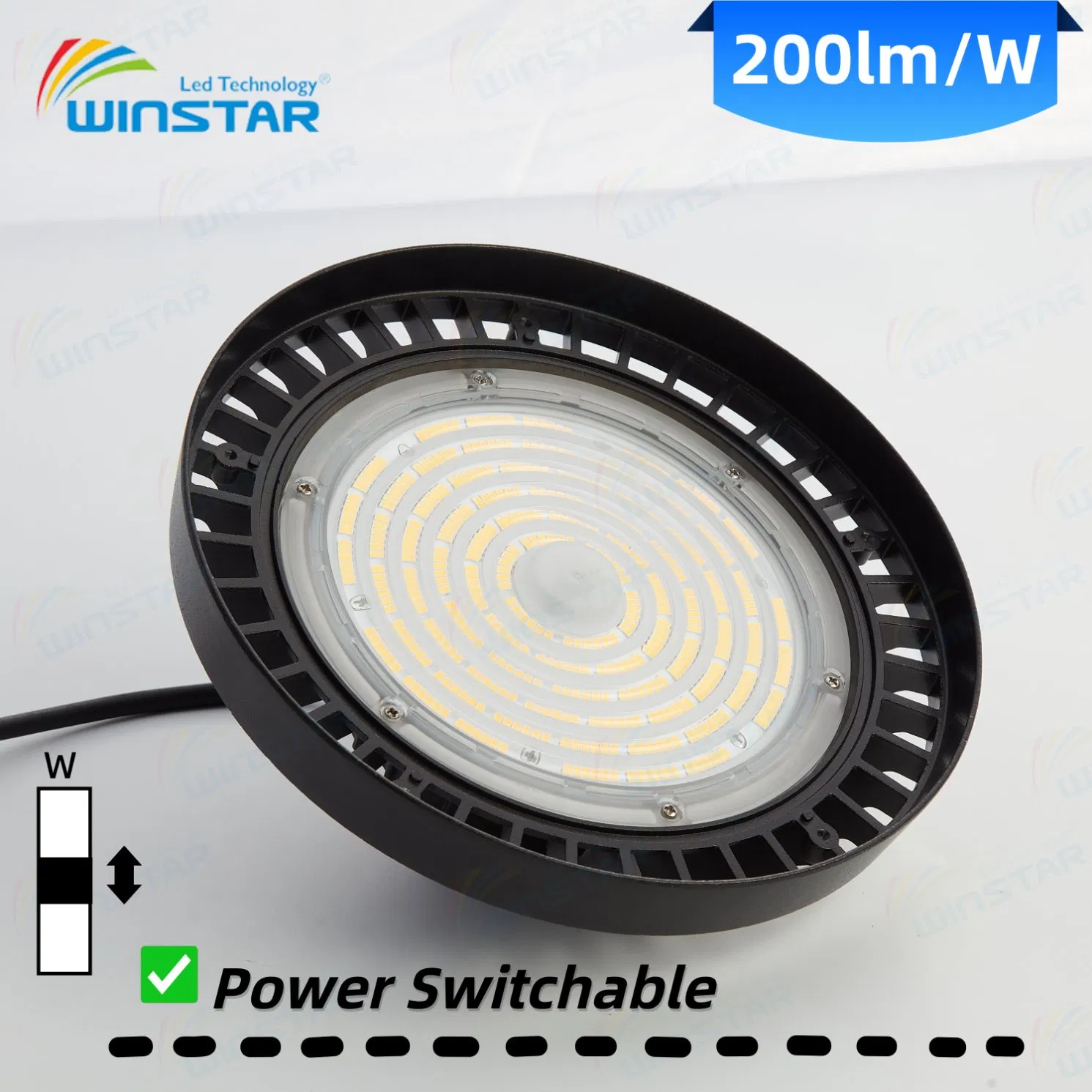 Luz de Armazém de Alta Baía LED de Alta Luminância e Grande Potência 200W CCT Único e Interruptor de Potência Selecionável IP65 150lm/W 170lm/W 200lm/W Iluminação Comercial e Industrial