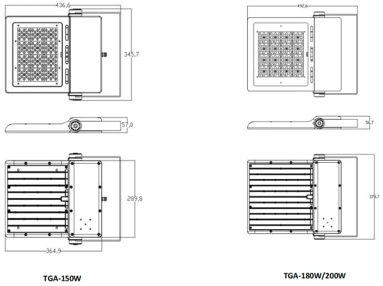 Dimensões do Holofote LED ELS-TGA 2