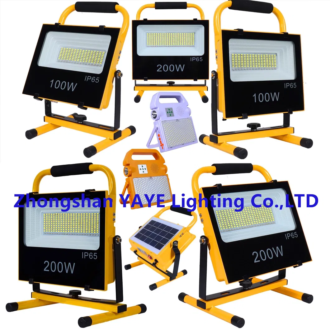 Fabricante de Fábrica Solar 100W/200W/300W Luz de Inundação LED Portátil Recarregável de Emergência