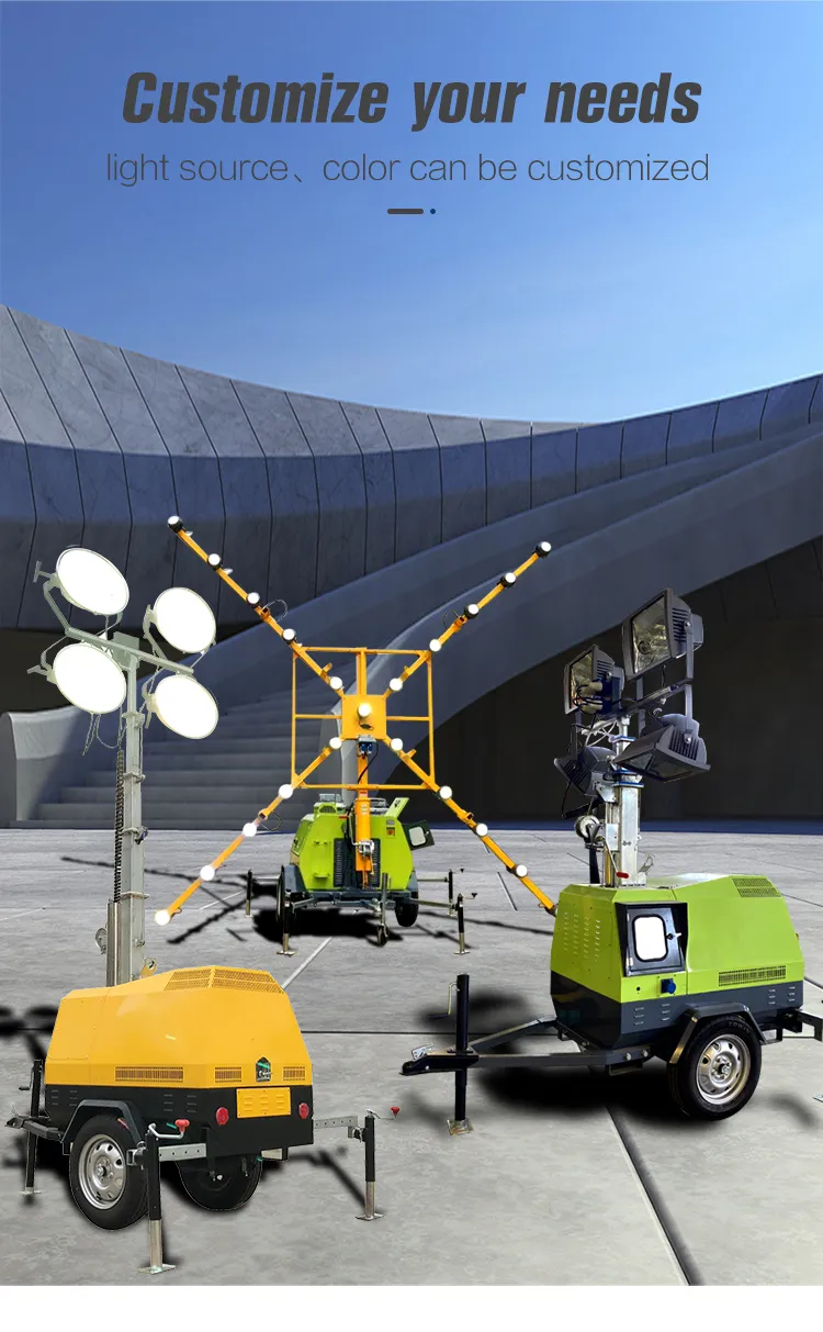 Torres de Iluminação para Construção com Motor Diesel e Luzes LED