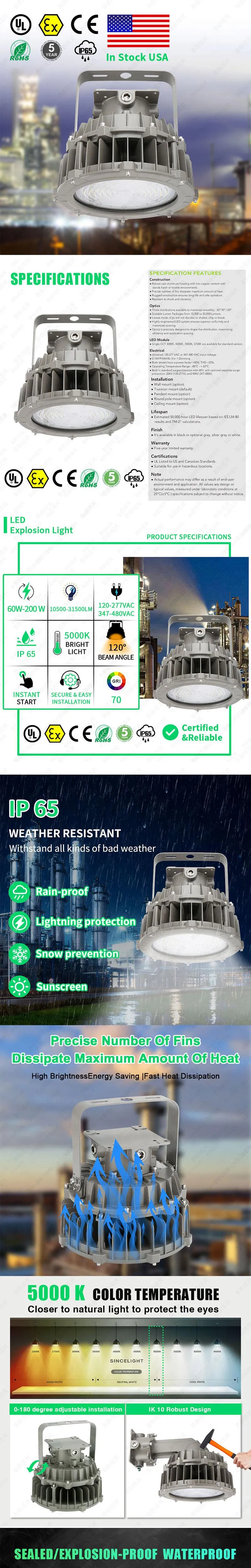 Iluminação à Prova de Explosão Industrial 200W IP65 Luz LED
