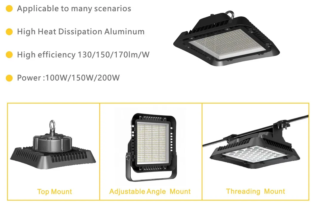 Luz LED de alta baía industrial para iluminação externa