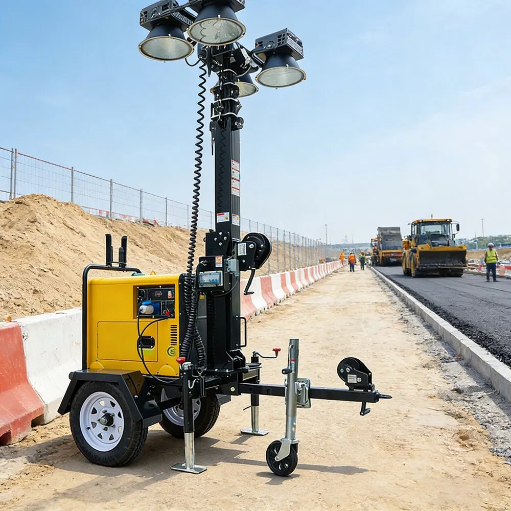Iluminação portátil de torre móvel LED para canteiro de obras com gerador a diesel