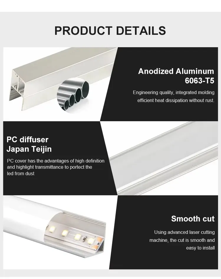 Perfil de Alumínio LED de Gesso para Iluminação Arquitetônica Decoração de Teto com Fenda de Sombra
