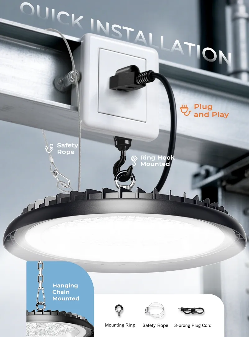 Luz LED UFO de Alta Baía com Corpo de Alumínio Brilhante
