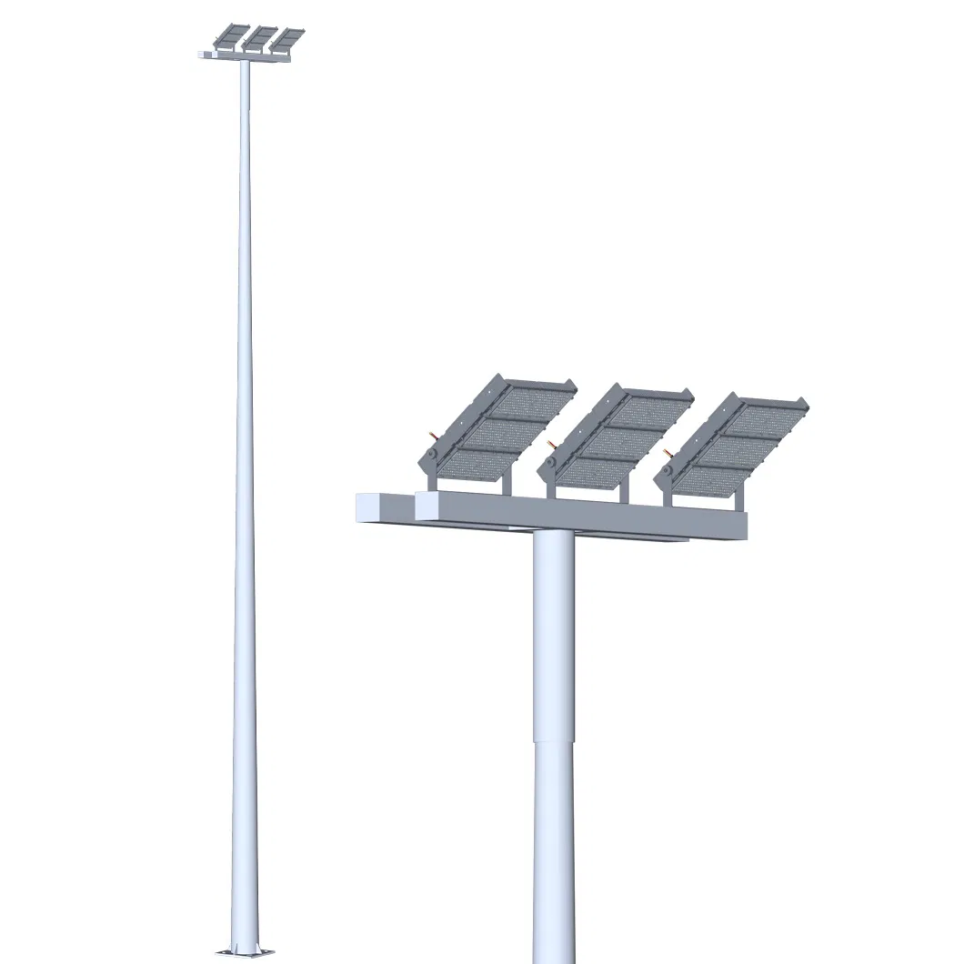 Conjunto Completo de Luzes de Alto Mastro LED com Poste Galvanizado para Iluminação de Quadras Esportivas