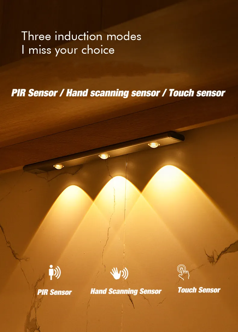 Iluminação de Armário de Montanha LED Decorativa de Alta Qualidade para Interior com Sensor de Movimento por Toque PIR, Lâmpada Sem Fio para Luz de Parede de Armário Interno