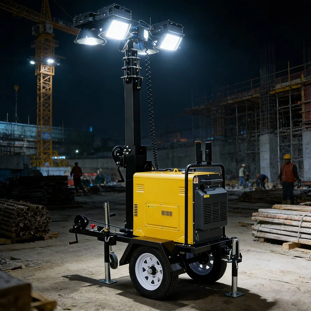 Iluminação portátil de torre móvel LED para canteiro de obras com gerador a diesel