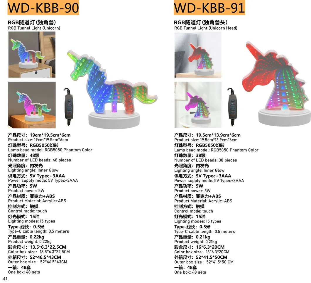 Decoração de Mesa Iluminação RGB Inteligente USB 5V Espelho de Túnel LED 3D Luz Ambiente Multicamadas