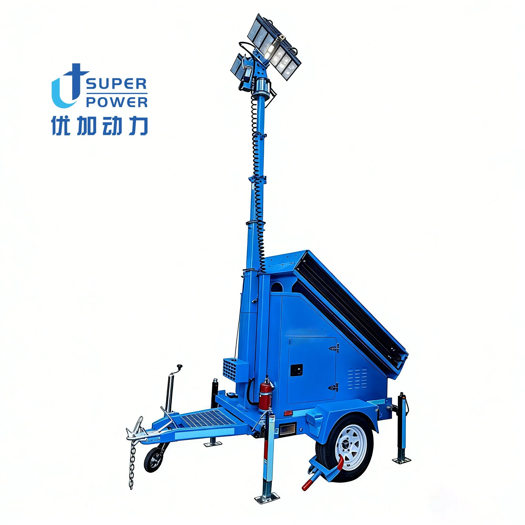 Torres de Luz Móvel Solar a Diesel Portátil Montadas em Reboque 8.5kw Gerador de Luz LED 4X400W