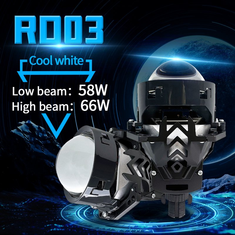 Rd03 Novos 3 Faróis LED de 132W Lente Bifocal de Dupla Lâmpada Super Rejeição de Calor Lente Projetora Bi LED para Carros Universais