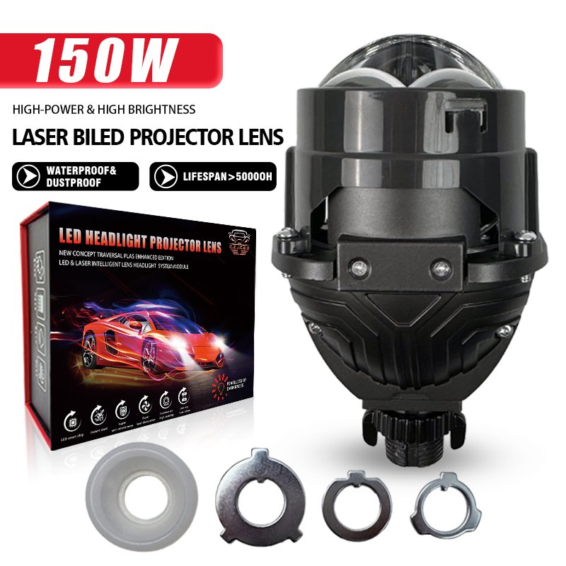 Farol LED de Alta Lumens 2.5 Polegada 150W Luz Laser Dual Super Rejeição de Calor Lente Projetora Bi LED