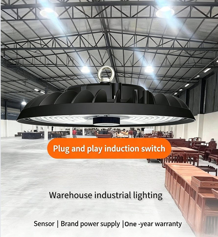 200W Luz de Teto LED com Sensor de Movimento para UFO, Fixture Resistente às Intempéries, Iluminação Eficiente para Armazém, Oficina, Sótão
