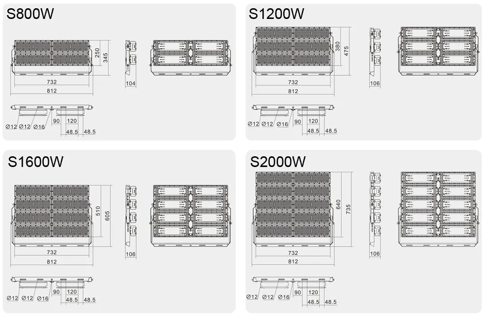 Luz de Inundação LED Projetor de Poste de Alta Mast para Iluminação de Estádio ao Ar Livre Área Pública Iluminação de Pátio de Contêiner 200W 400W 600W 800W 1000W