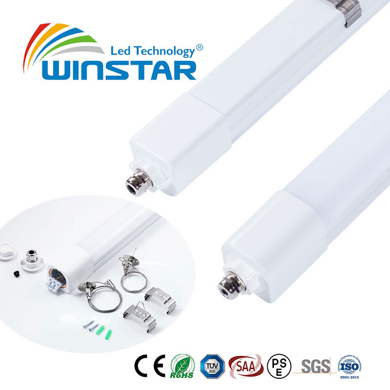 Winstar IP66 Luz de Batten LED à Prova d'Água Ik10 Fixture Linear Tri-Proof 4FT 5FT 120cm 150cm Lâmpada à Prova de Vapor à Prova de Poeira Resistente à Corrosão Iluminação Industrial