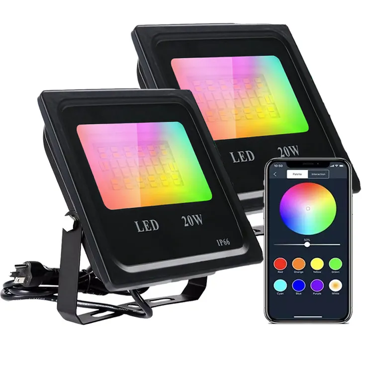 Luz de Inundação Inteligente LED RGB com Controle Sem Fio Mudança de Cor WiFi Tuya