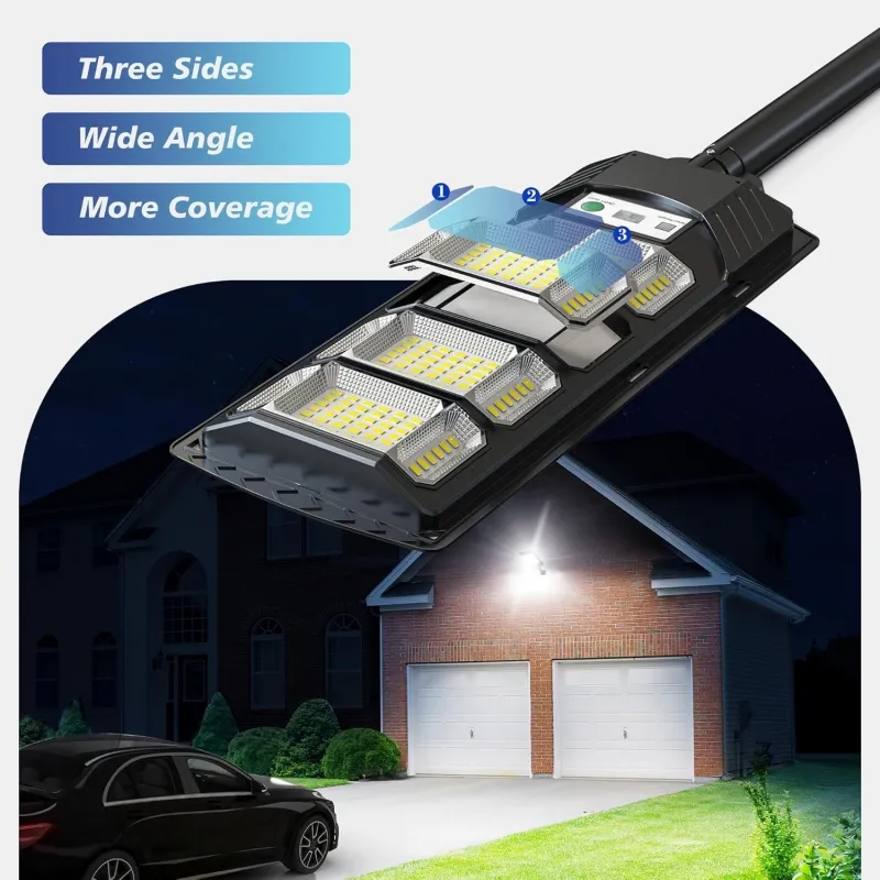 50000 Lâmpada Solar de Rua LED com Sensor de Movimento, Luz de Inundação de Segurança, Iluminação Comercial para Exteriores com Vida Útil de Horas