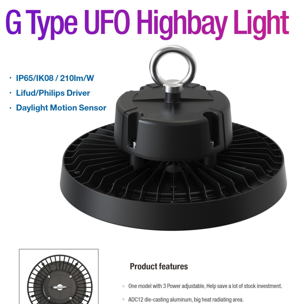 Luz de Armazém de Alta Baía LED de Alta Luminância e Grande Potência 200W CCT Único e Interruptor de Potência Selecionável IP65 150lm/W 170lm/W 200lm/W Iluminação Comercial e Industrial