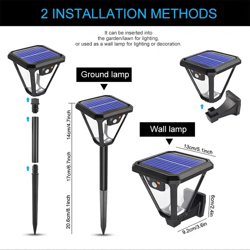 Lanterna Solar Branca à Prova d'Água com Estaca para Decoração de Jardim, Iluminação LED Recarregável, Luzes Decorativas para Paisagismo