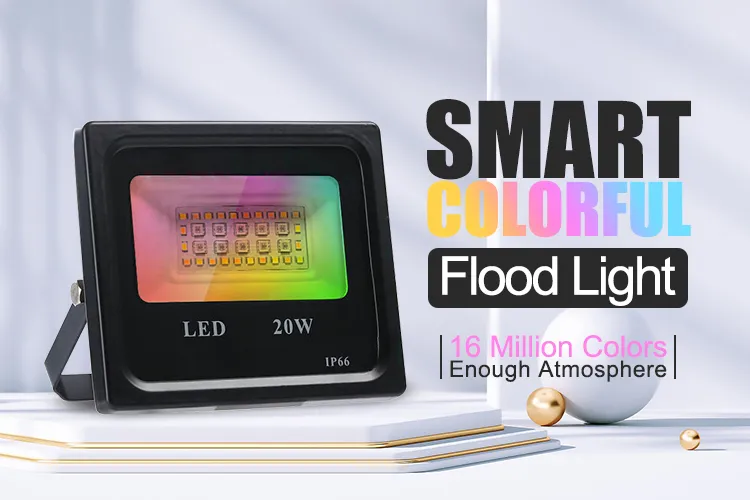 Refletor LED RGB Inteligente à Prova d'Água para Exterior com Suporte para APP Tuya e Controle por Voz 20W 50W 100W Luz de Inundação 220V com Tuya