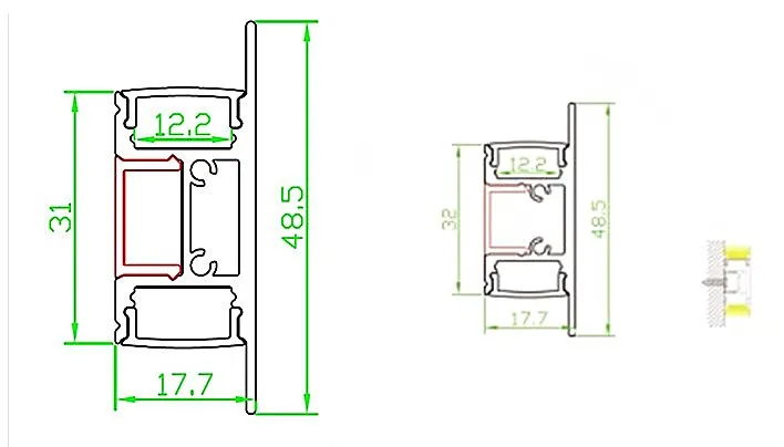 Apw1070 desenho técnico do perfil de alumínio LED