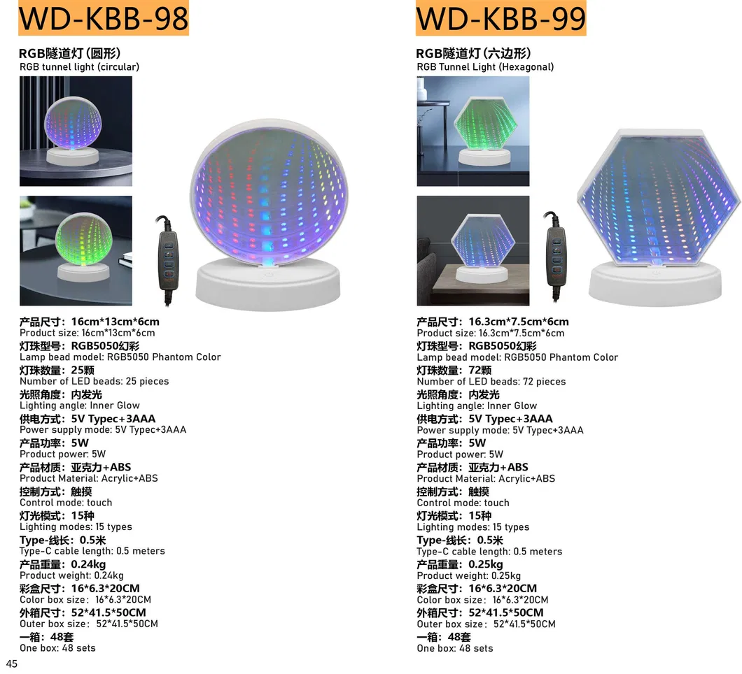 Decoração de Mesa Iluminação RGB Inteligente USB 5V Espelho de Túnel LED 3D Luz Ambiente Multicamadas
