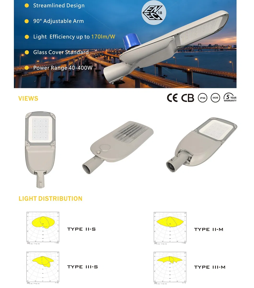 Iluminação Pública LED OEM/ODM Nova Tecnologia Entrega Rápida Baixo MOQ IP66 300W para Iluminação de Pontes, Viadutos e Túneis com ENEC