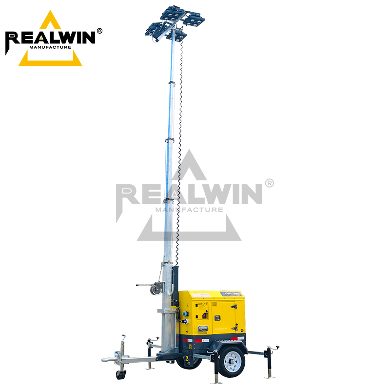 Torres de Luz Inteligente Estável 7m com Manivela, Holofote LED à Prova d'Água, Equipamento de Iluminação de Emergência para Reparos em Construção
