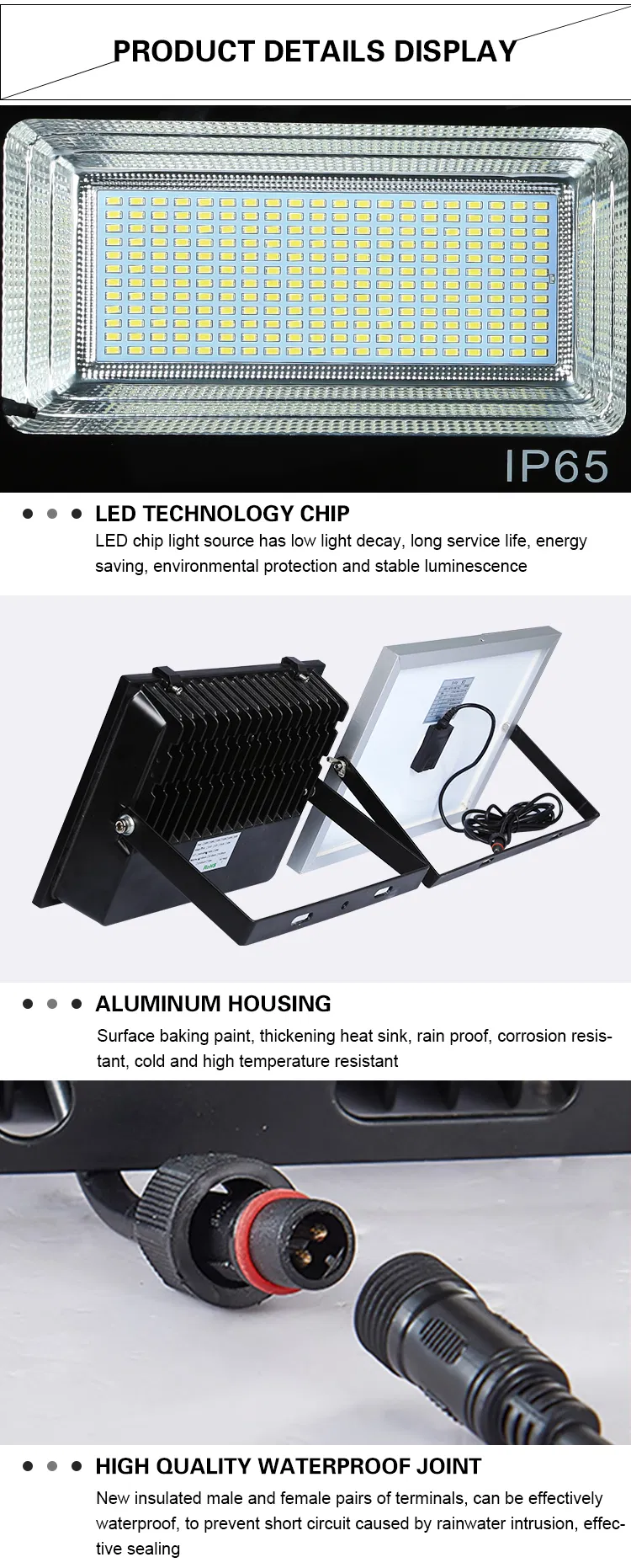 Novo Modelo de Luz de Inundação Solar LED para Exterior IP65