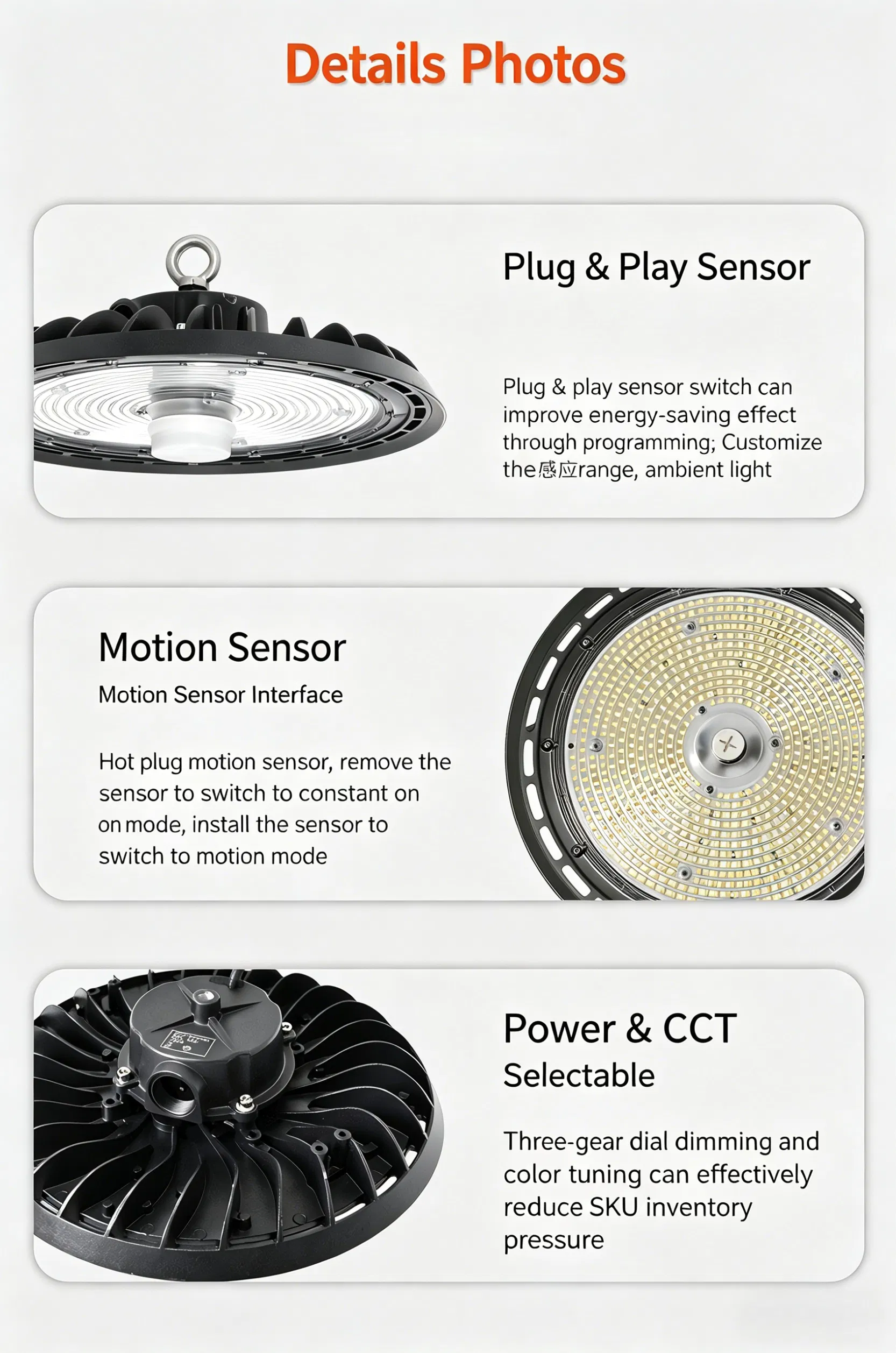 200W Luz de Teto LED com Sensor de Movimento para UFO, Fixture Resistente às Intempéries, Iluminação Eficiente para Armazém, Oficina, Sótão